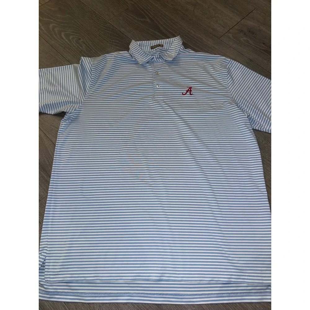 Peter Millar Alabama Crimson Tide Polo Shirt Mens XXL Blue White Stripe Golf Top - Picture 3 of 4